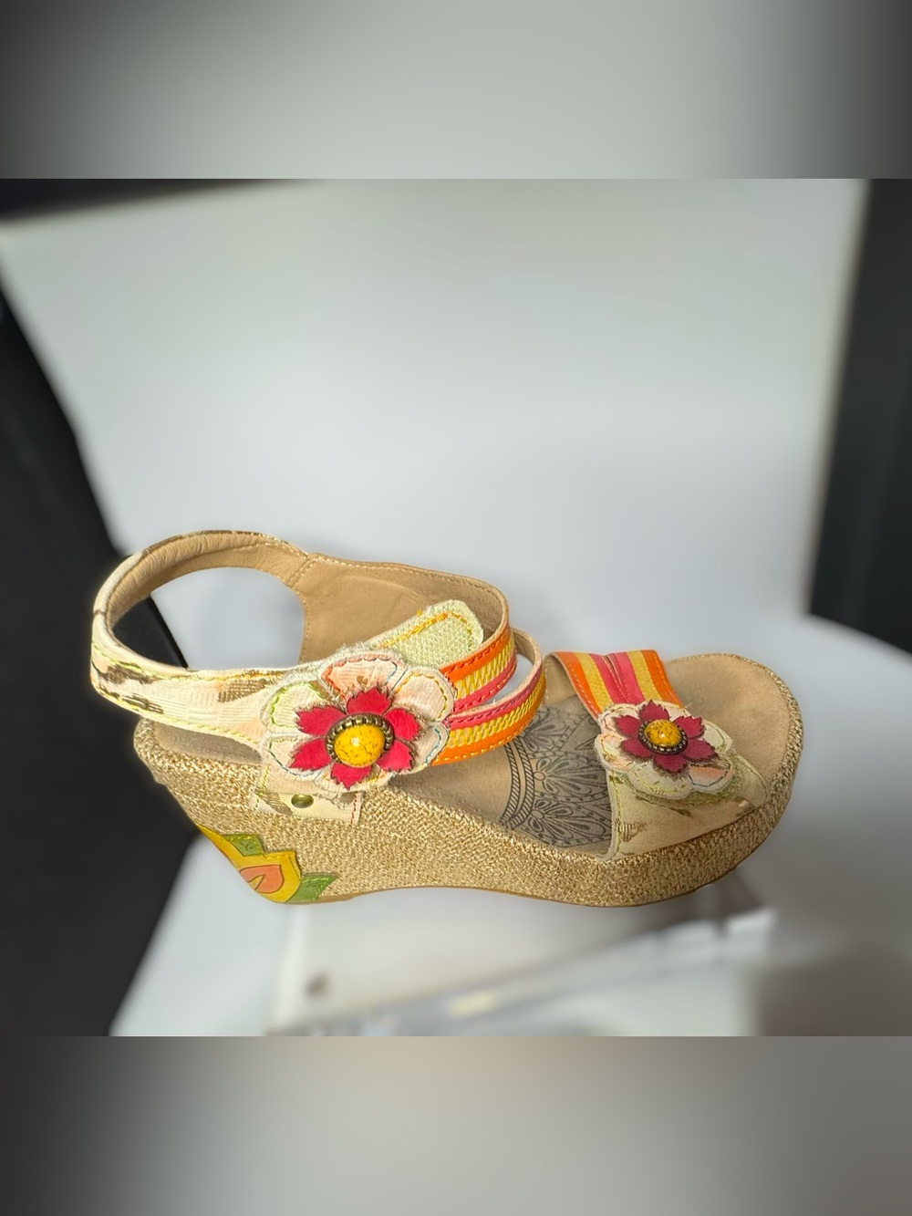 L’Artiste Spring Step KARNIT hand painted Floral Leather Espadrille Wedge EU 41 - Picture 5 of 13